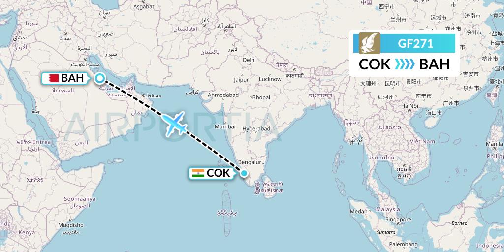GF271 Gulf Air Flight Map: Cochin to Bahrain