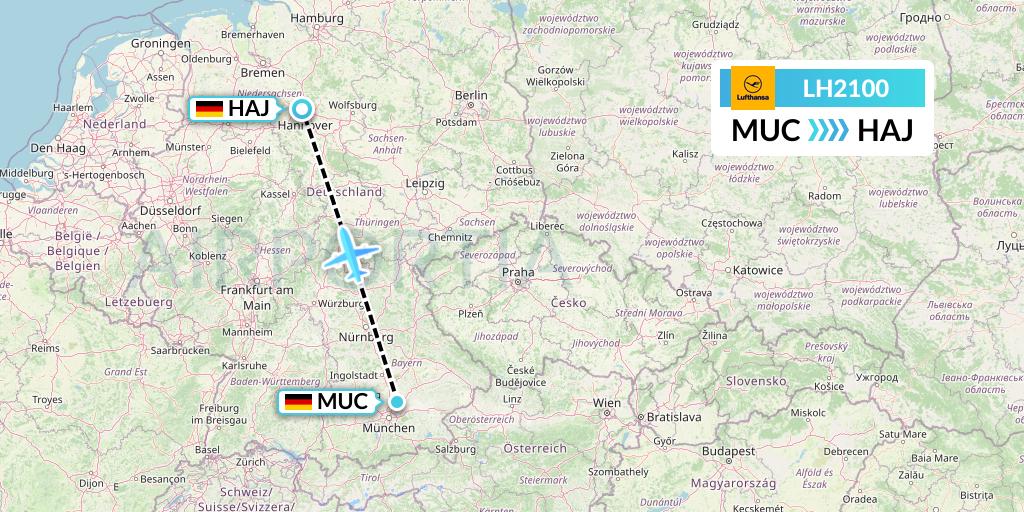 LH2100 Lufthansa Flight Map: Munich to Hannover