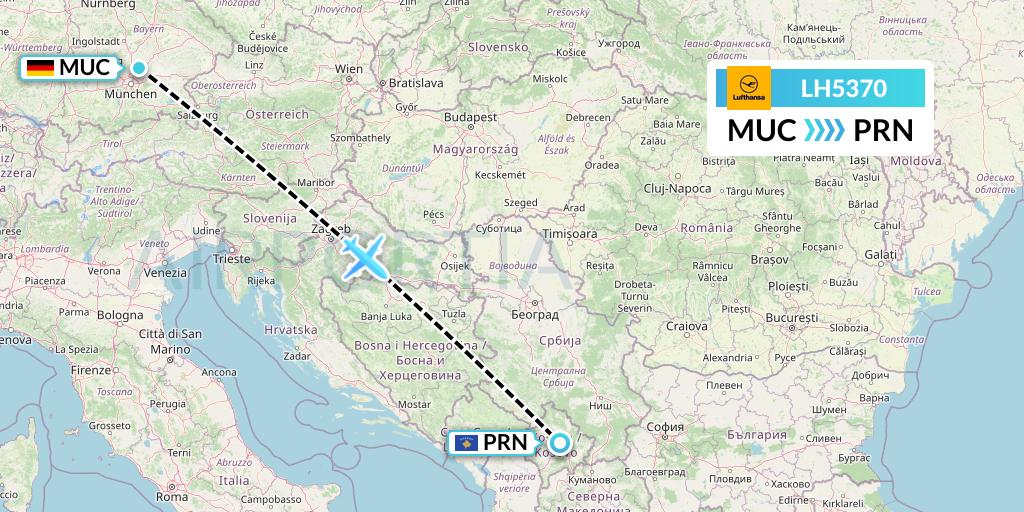 LH5370 Lufthansa Flight Map: Munich to Pristina