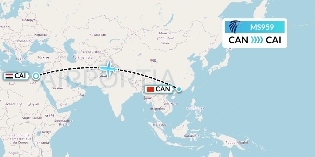 MS959 EgyptAir Flight Map: Guangzhou to Cairo