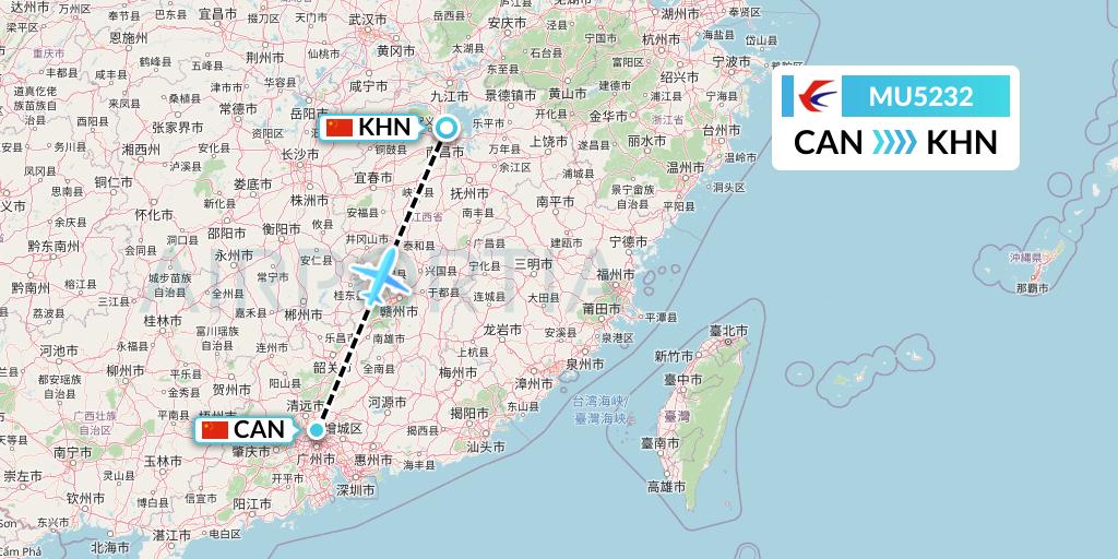 MU5232 China Eastern Airlines Flight Map: Guangzhou to Nanchang