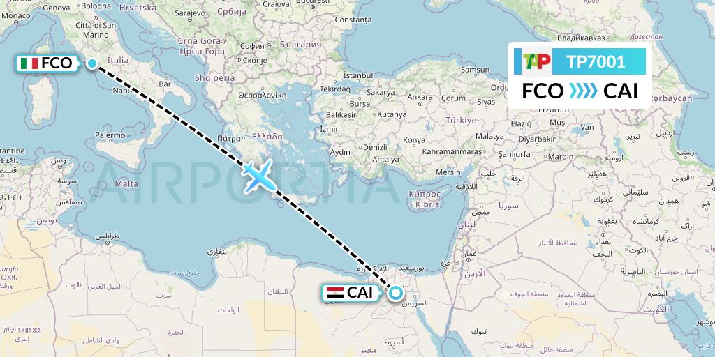 TP7001 TAP Portugal Flight Map: Rome to Cairo