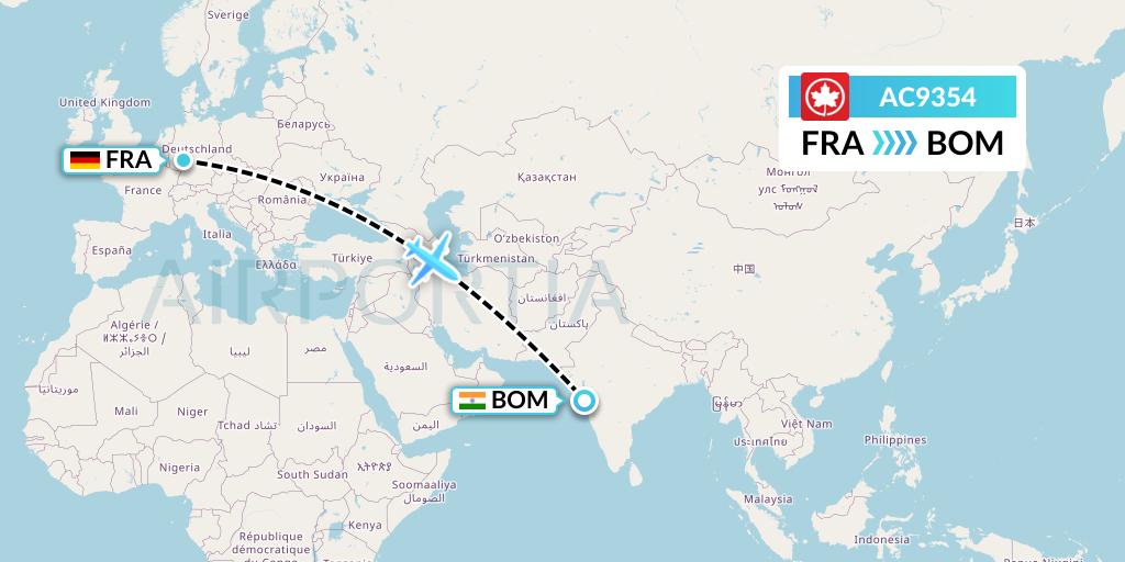 AC9354 Air Canada Flight Map: Frankfurt to Mumbai
