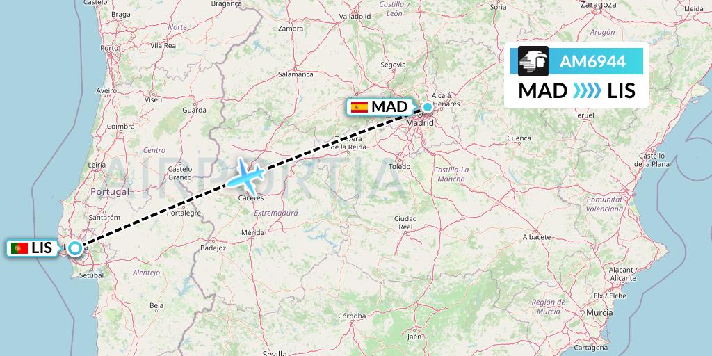 AM6944 Aeromexico Flight Map: Madrid to Lisbon