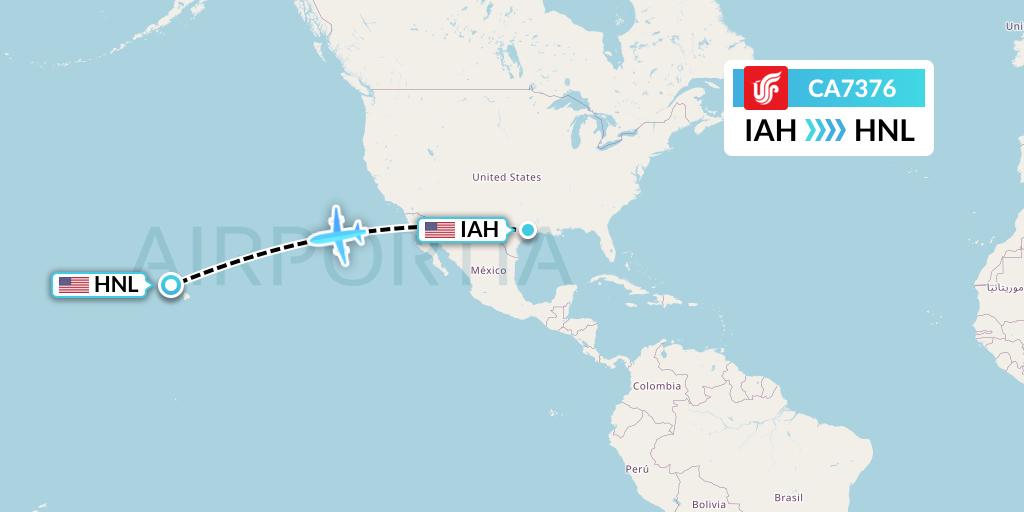 CA7376 Air China Flight Map: Houston to Honolulu