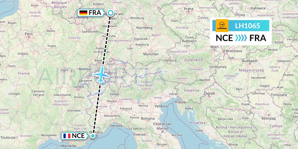 LH1065 Lufthansa Flight Map: Nice to Frankfurt