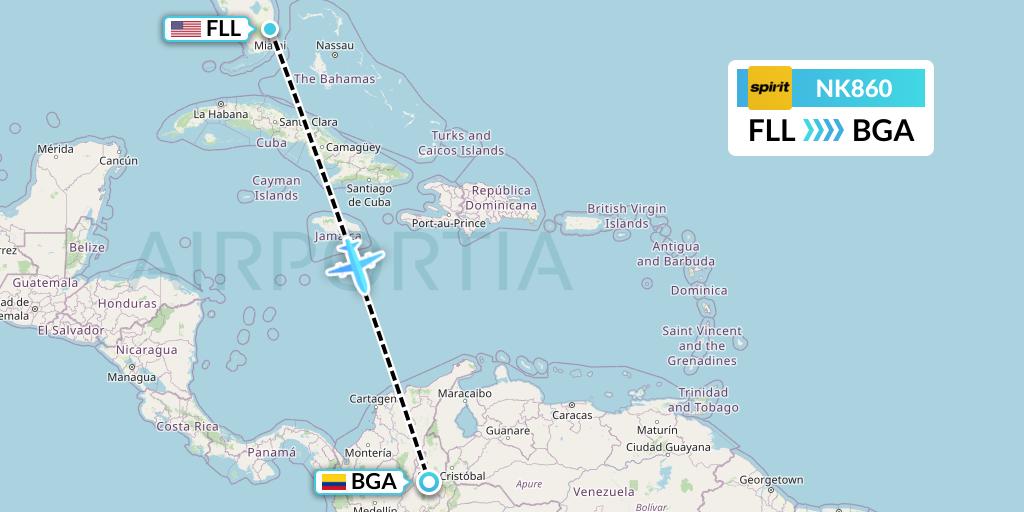 NK860 Spirit Airlines Flight Map: Fort Lauderdale to Bucaramanga
