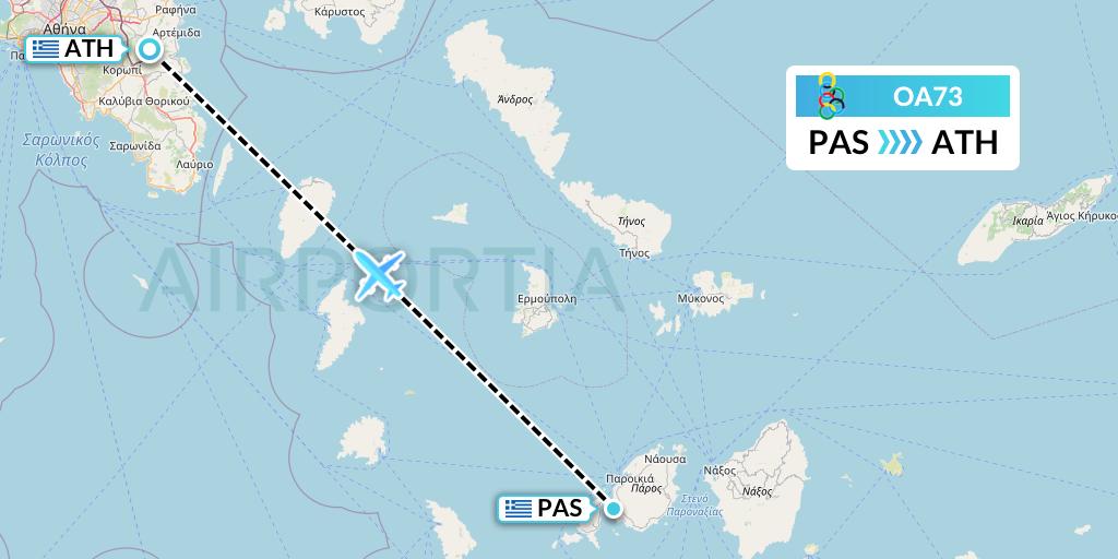 OA73 Olympic Air Flight Map: Paros to Athens