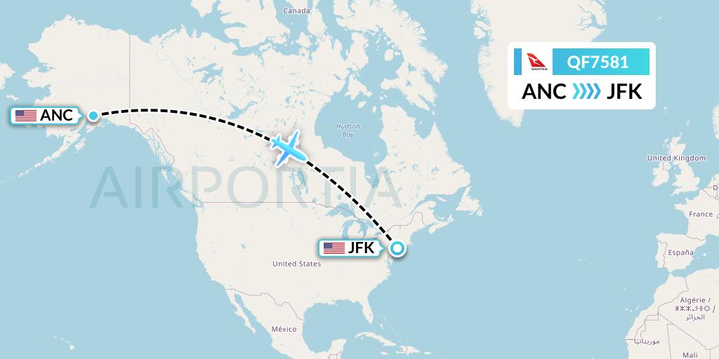 QF7581 Qantas Flight Map: Anchorage to New York