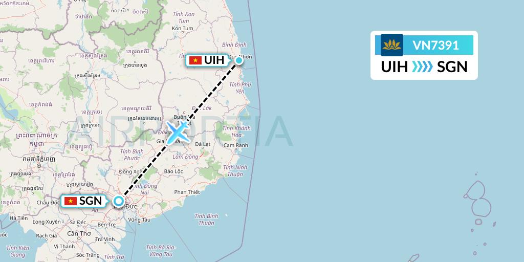 VN7391 Vietnam Airlines Flight Map: Qui Nhon to Ho Chi Minh City