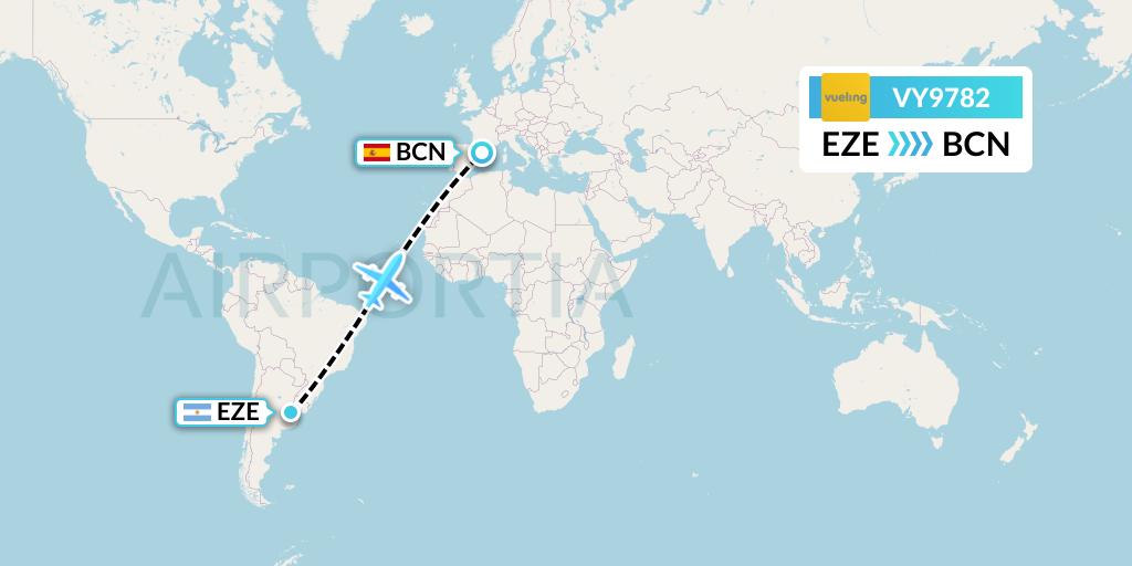 VY9782 Vueling Flight Map: Buenos Aires to Barcelona
