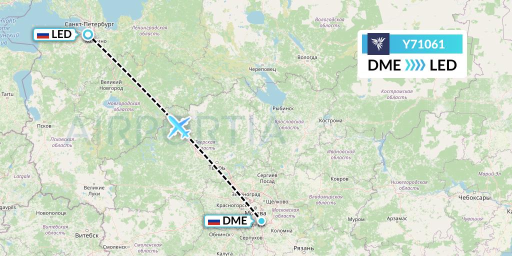 Y71061 NordStar Flight Map: Moscow to St. Petersburg