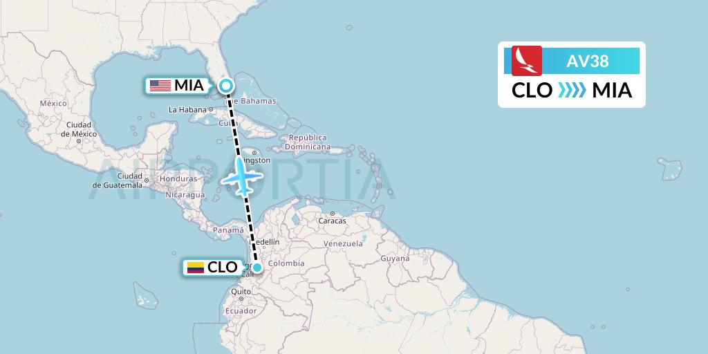 AV38 Avianca Flight Map: Cali to Miami