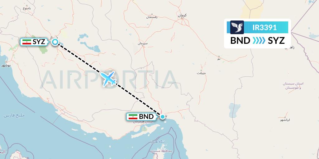 IR3391 Iran Air Flight Map: Bandar Abbas to Shiraz