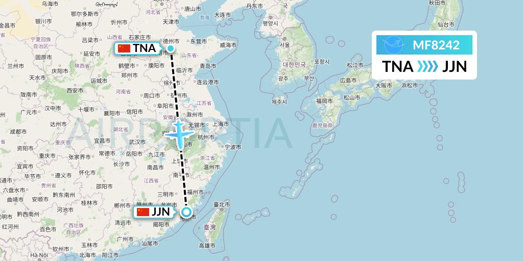 MF8242 Xiamen Airlines Flight Map: Jinan to Jinjiang
