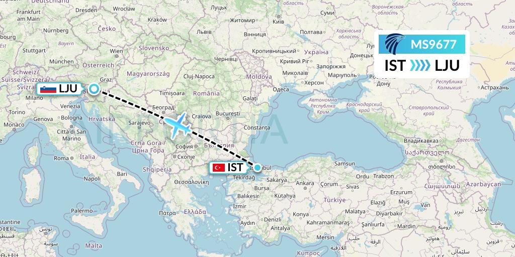 MS9677 EgyptAir Flight Map: Istanbul to Ljubljana