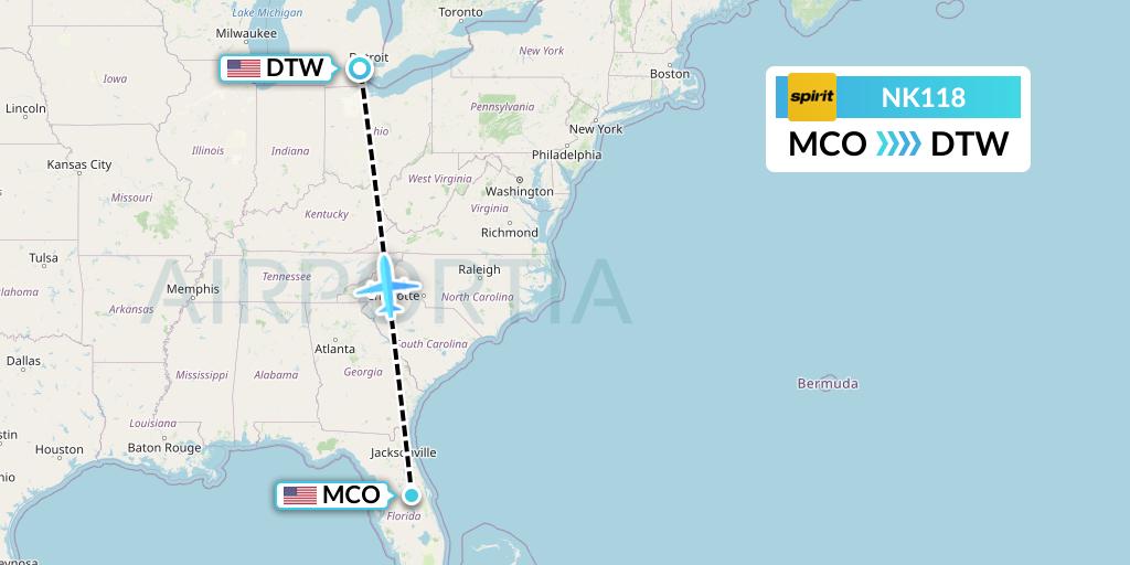 NK118 Flight Status Spirit Airlines Orlando to Detroit (NKS118)