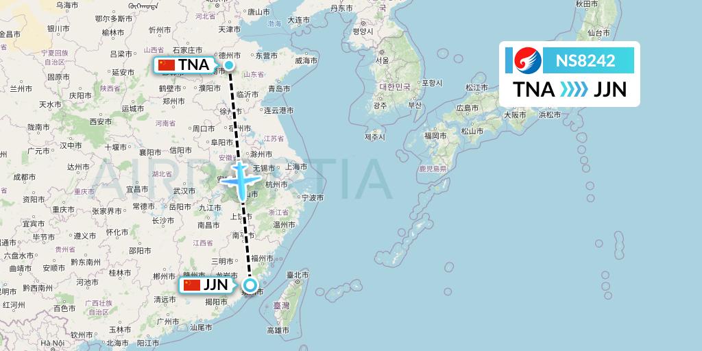 NS8242 Hebei Airlines Flight Map: Jinan to Jinjiang