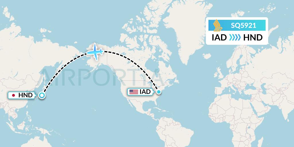 SQ5921 Singapore Airlines Flight Map: Washington to Tokyo