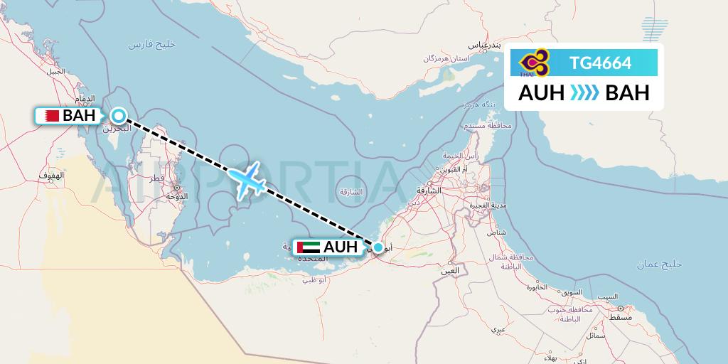 TG4664 Thai Airways Flight Map: Abu Dhabi to Bahrain