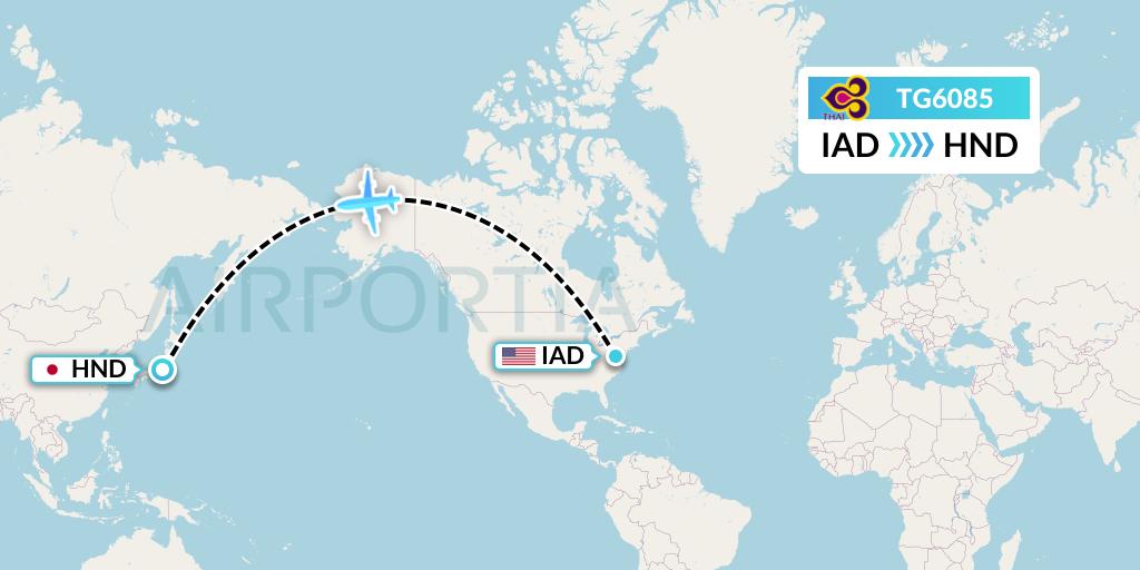 TG6085 Thai Airways Flight Map: Washington to Tokyo