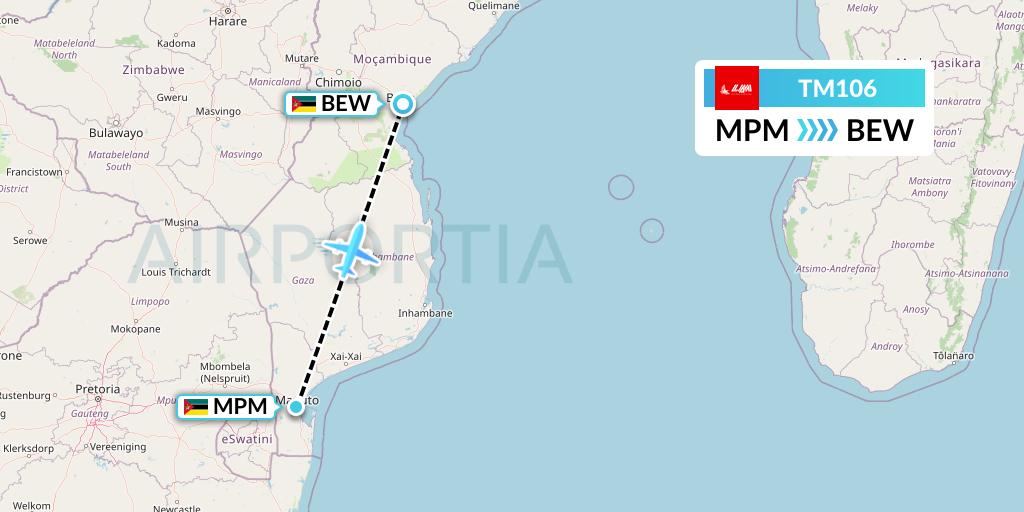 TM106 LAM Mozambique Airlines Flight Map: Maputo to Beira
