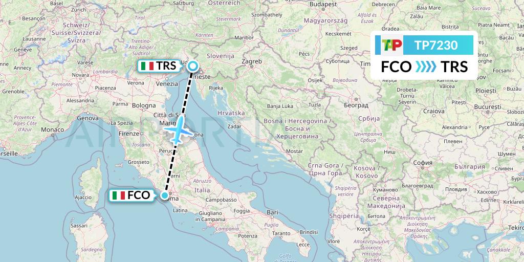 TP7230 TAP Portugal Flight Map: Rome to Trieste