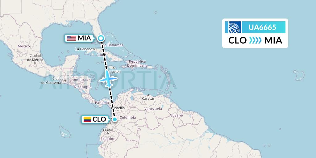 UA6665 United Airlines Flight Map: Cali to Miami