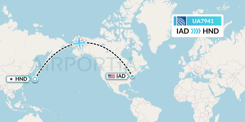 UA7941 United Airlines Flight Map: Washington to Tokyo