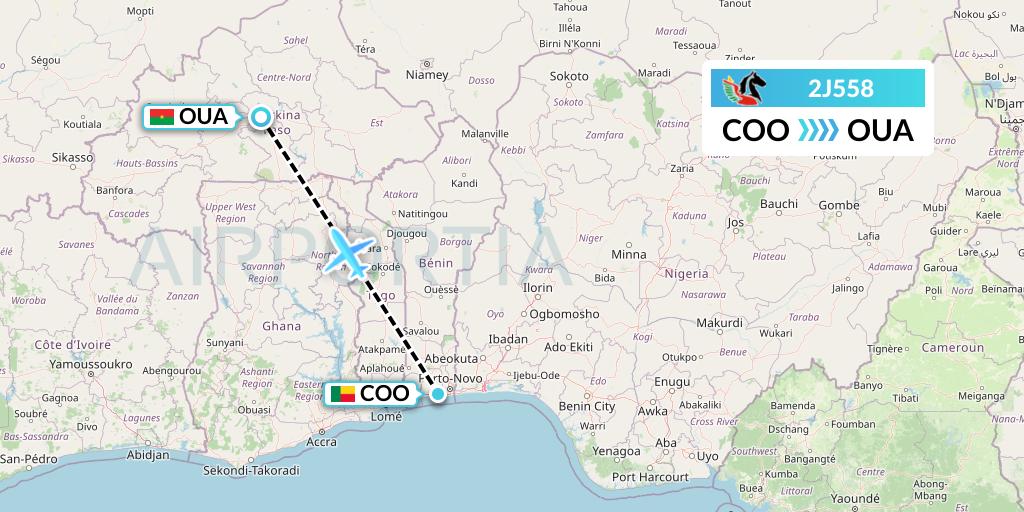 2J558 Air Burkina Flight Map: Cotonou to Ouagadougou