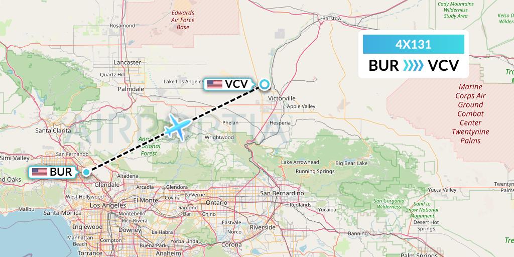 4X131 Air Mercury Flight Map: Burbank to Victorville