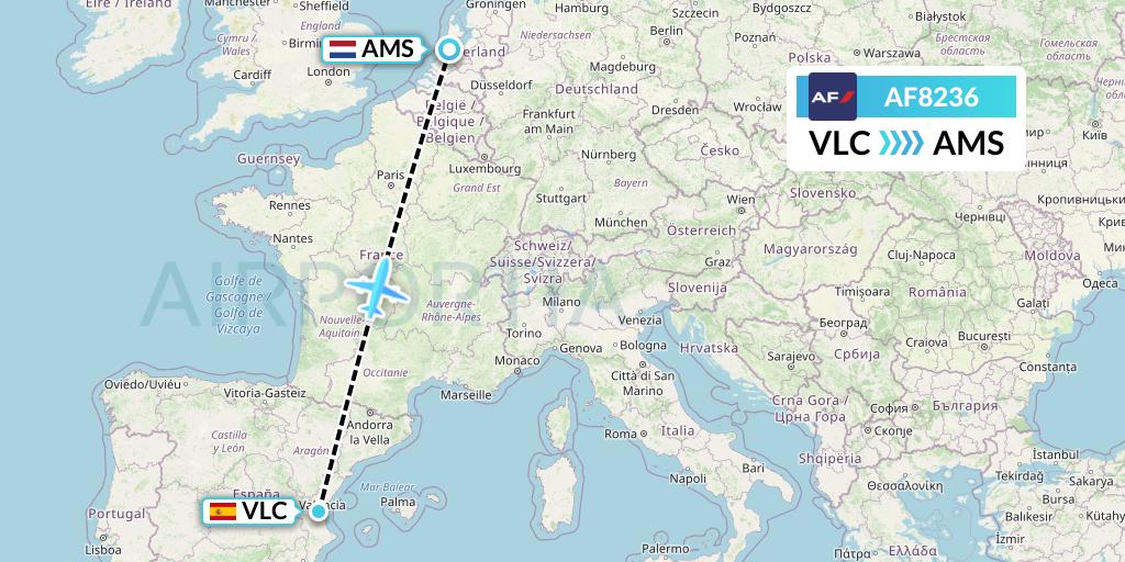 AF8236 Air France Flight Map: Valencia to Amsterdam