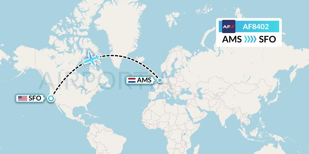 AF8402 Air France Flight Map: Amsterdam to San Francisco