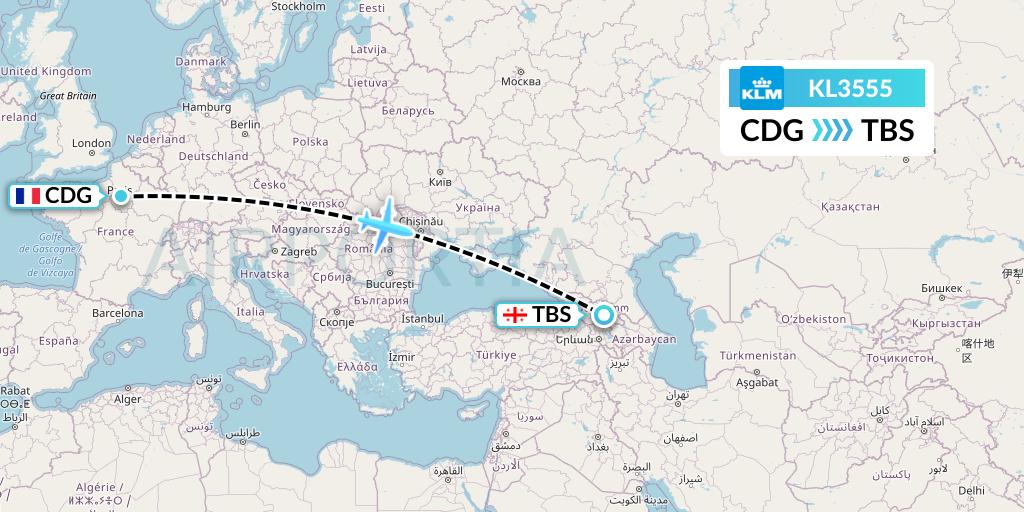 KL3555 KLM Flight Map: Paris to Tbilisi