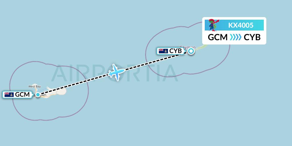 KX4005 Cayman Airways Flight Map: George Town to Cayman Brac