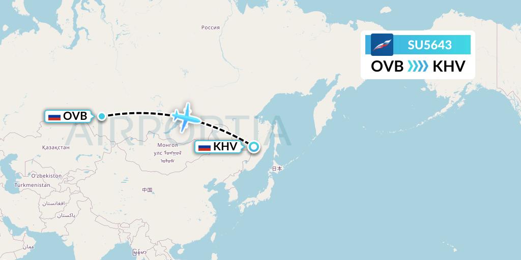 SU5643 Aeroflot Flight Map: Novosibirsk to Khabarovsk