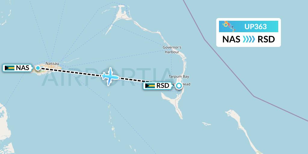 UP363 Bahamasair Flight Map: Nassau to Rock Sound