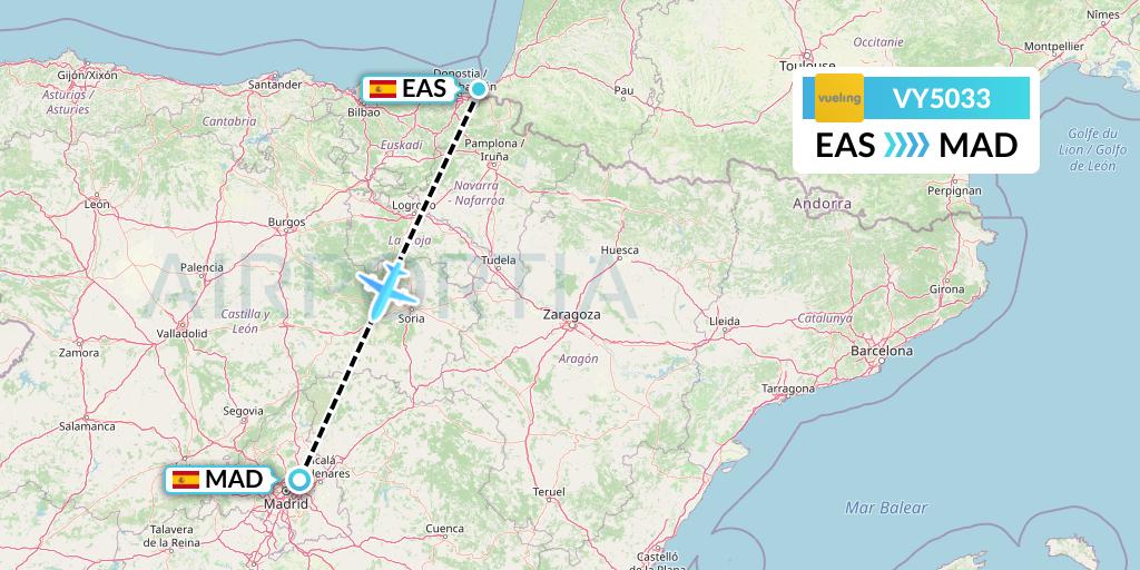 VY5033 Vueling Flight Map: San Sebastian to Madrid