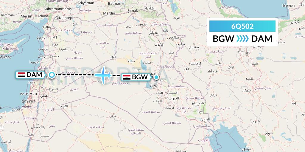 6Q502 Cham Wings Airlines Flight Map: Baghdad to Damascus