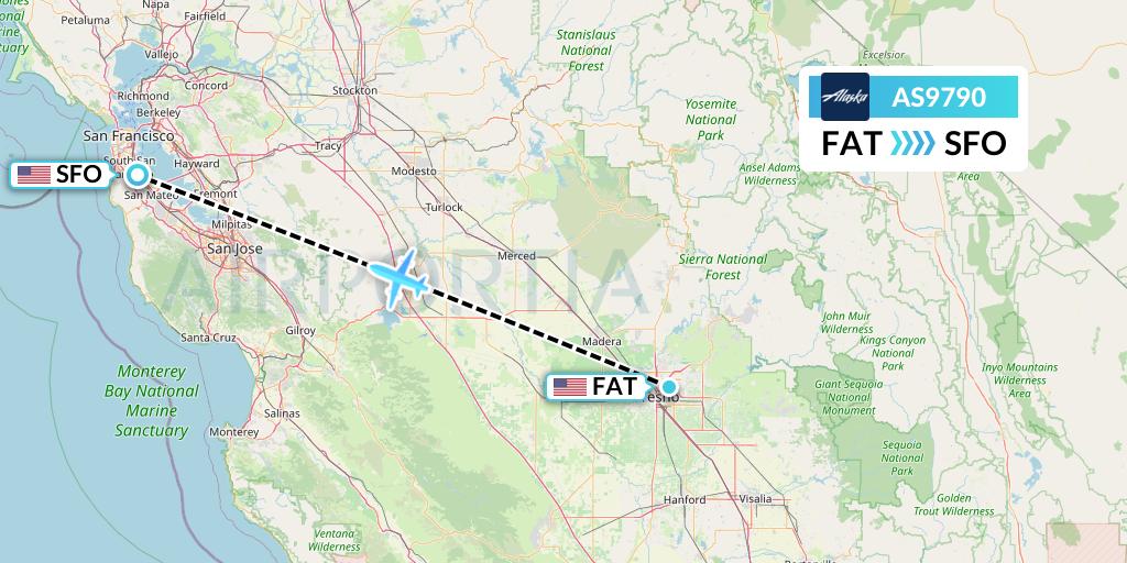 AS9790 Alaska Airlines Flight Map: Fresno to San Francisco