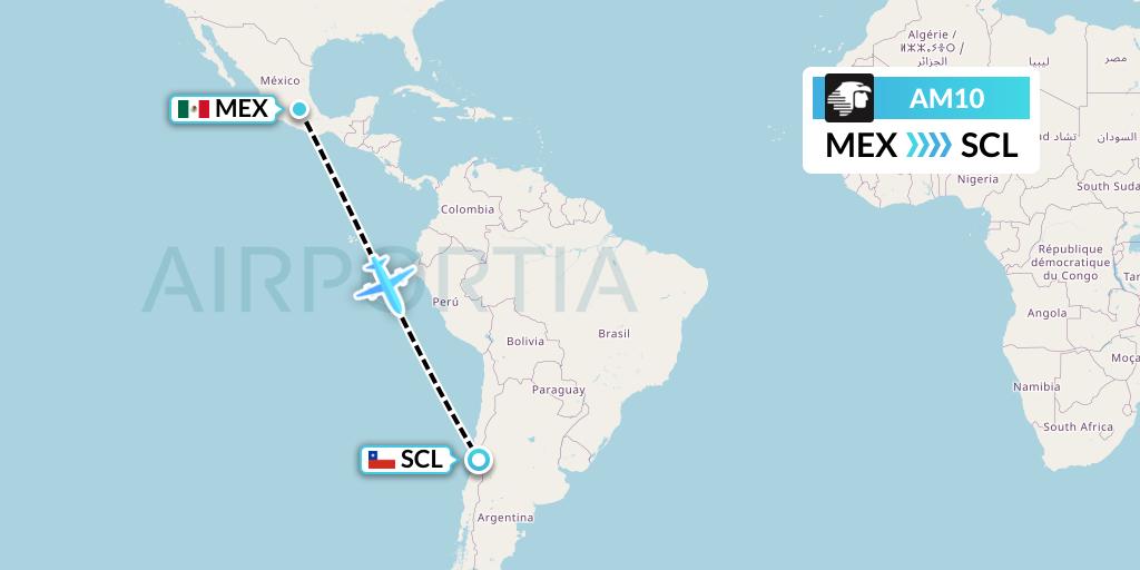 AM10 Aeromexico Flight Map: Mexico City to Santiago