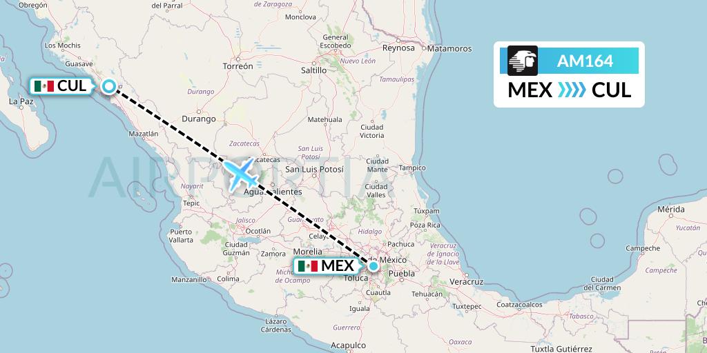 AM164 Aeromexico Flight Map: Mexico City to Culiacan