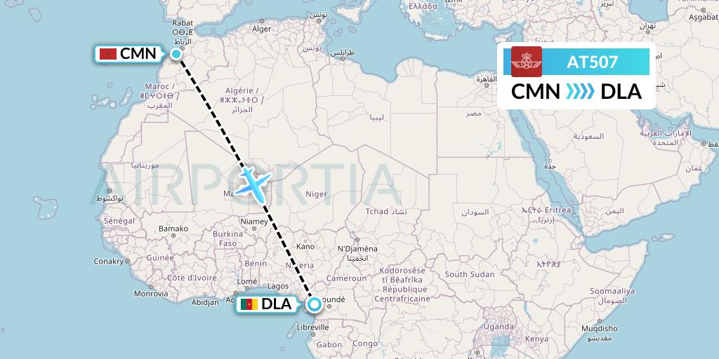 AT507 Royal Air Maroc Flight Map: Casablanca to Douala