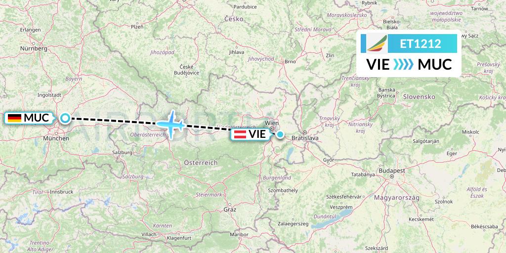 ET1212 Ethiopian Airlines Flight Map: Vienna to Munich