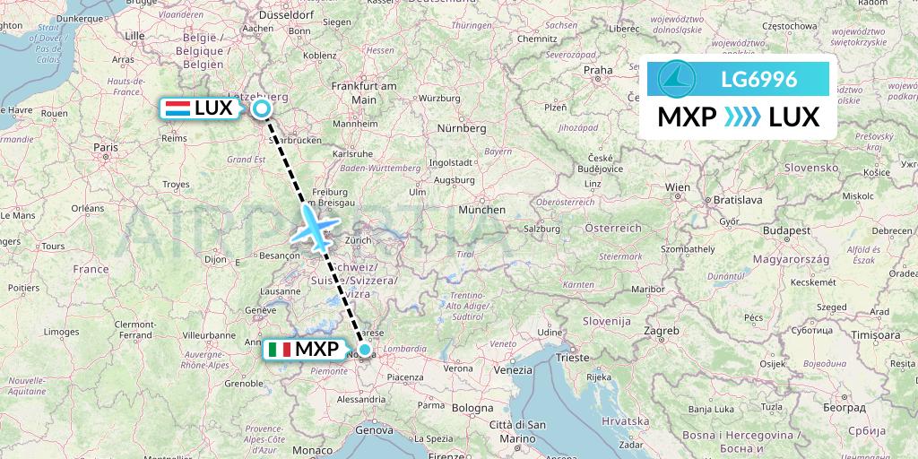 LG6996 Luxair Flight Map: Milan to Luxembourg