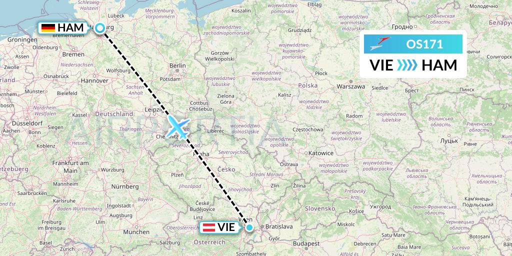 OS171 Austrian Airlines Flight Map: Vienna to Hamburg