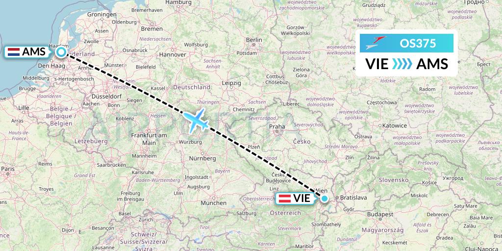 OS375 Austrian Airlines Flight Map: Vienna to Amsterdam