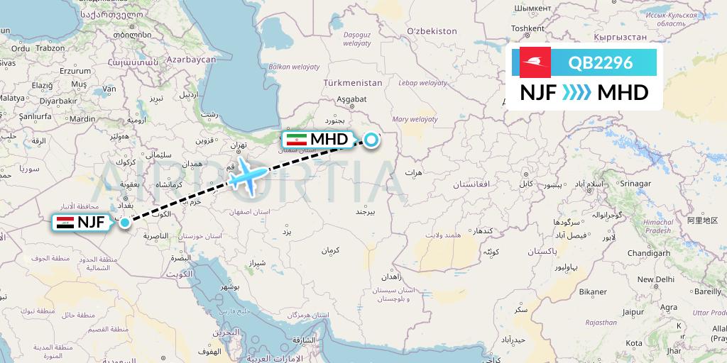 QB2296 Qeshm Airlines Flight Map: Najaf to Mashhad