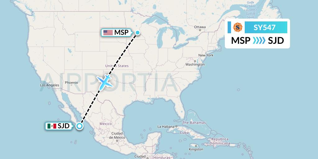 SY547 Sun Country Airlines Flight Map: Minneapolis to San Jose del Cabo
