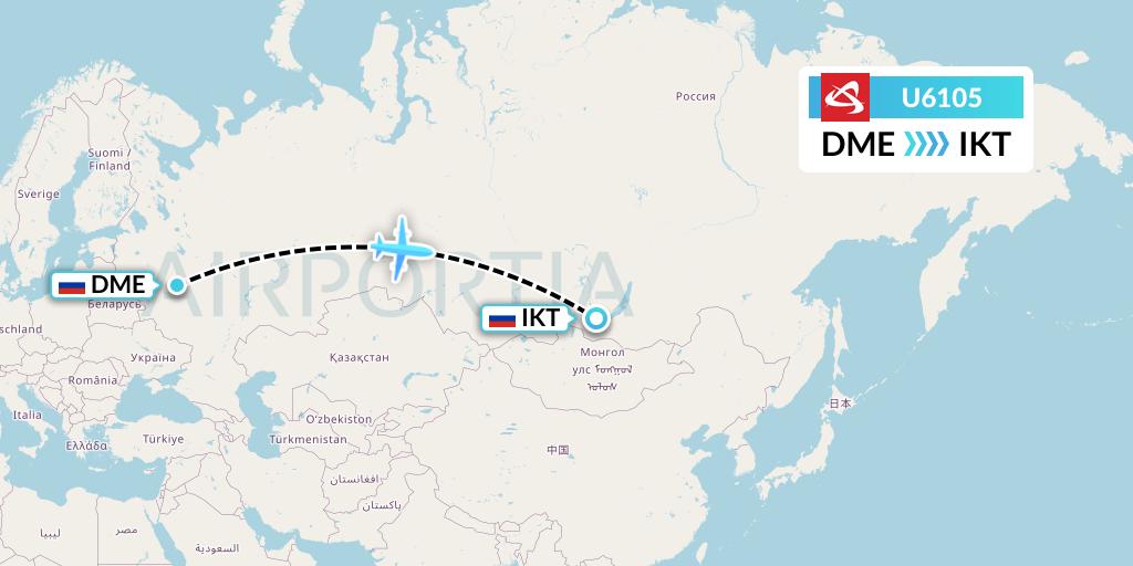 U6105 Ural Airlines Flight Map: Moscow to Irkutsk